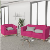 Kit Sofá 2 Lugares e 2 Poltronas Europa Suede Pink AM Decor