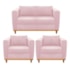 Kit Sofá 2 Lugares e 2 Poltronas Europa Suede Rosa Bebê AM Decor