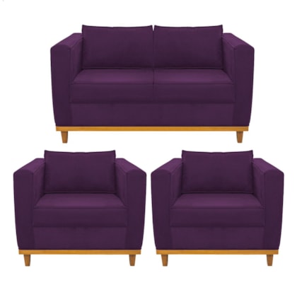 Kit Sofá 2 Lugares e 2 Poltronas Europa Suede Roxo AM Decor