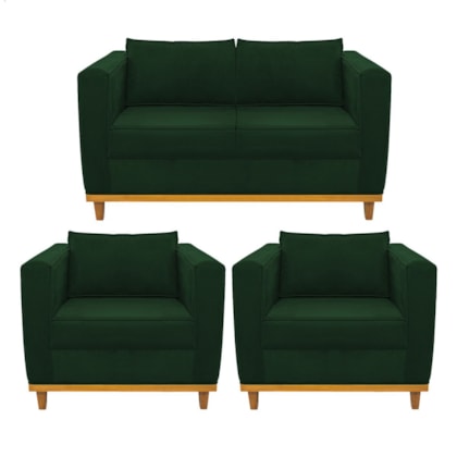 Kit Sofá 2 Lugares e 2 Poltronas Europa Suede Verde AM Decor