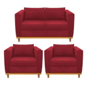 Kit Sofá 2 Lugares e 2 Poltronas Europa Suede Vermelho AM Decor