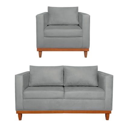 Kit Sofa 2 Lugares e Poltrona Europa Bouclé Cinza - Amarena Móveis