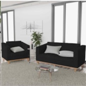 Kit Sofá 2 Lugares e Poltrona Europa Corano Preto AM Decor