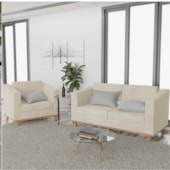 Kit Sofá 2 Lugares e Poltrona Europa Linho Bege AM Decor