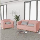 Kit Sofá 2 Lugares e Poltrona Europa Suede Rosê AM Decor