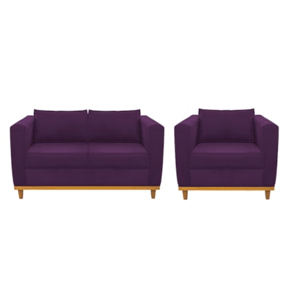 Kit Sofá 2 Lugares e Poltrona Europa Suede Roxo AM Decor