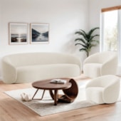 Kit Sofá 3 Lugares 180cm e 2 Poltronas Orgânica Luxo Recepção Amore Bouclé Bege