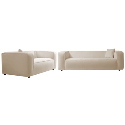 Kit Sofá 3 Lugares 180cm e Poltrona Decorativa Escritório Orgânico Cecília Linho Bege