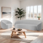 Kit Sofá 3 Lugares 180cm e Poltrona Orgânica Luxo Recepção Amore Linho Cinza Claro