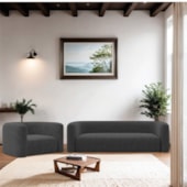 Kit Sofá 3 Lugares 180cm e Poltrona Orgânica Luxo Recepção Melina Linho Cinza Escuro - Amarena Moveis