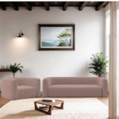 Kit Sofá 3 Lugares 180cm e Poltrona Orgânica Luxo Recepção Melina Linho Rose - Amarena Moveis