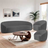 Kit Sofá 3 Lugares 200cm e 2 Poltronas Orgânica Luxo Recepção Amore Linho Cinza Escuro