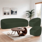 Kit Sofá 3 Lugares 200cm e 2 Poltronas Orgânica Luxo Recepção Amore Linho Verde