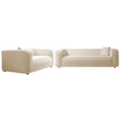 Kit Sofá 3 Lugares 200cm e Poltrona Decorativa Escritório Orgânico Cecília Bouclé Bege - Amarena Móveis