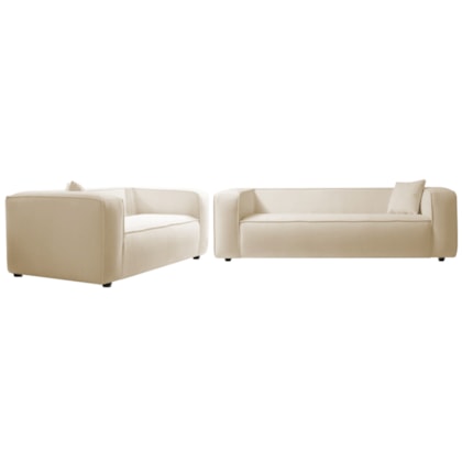Kit Sofá 3 Lugares 200cm e Poltrona Decorativa Escritório Orgânico Cecília Bouclé Bege - Amarena Móveis