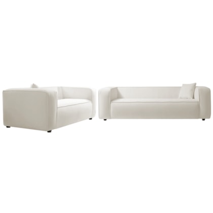 Kit Sofá 3 Lugares 200cm e Poltrona Decorativa Escritório Orgânico Cecília Bouclé Branco - Amarena Móveis