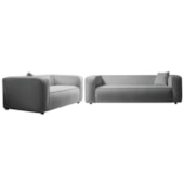 Kit Sofá 3 Lugares 200cm e Poltrona Decorativa Escritório Orgânico Cecília Bouclé Cinza - Amarena Móveis