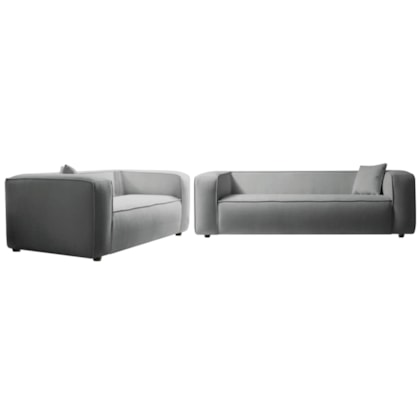 Kit Sofá 3 Lugares 200cm e Poltrona Decorativa Escritório Orgânico Cecília Bouclé Cinza - Amarena Móveis