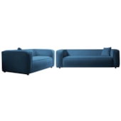 Kit Sofá 3 Lugares 200cm e Poltrona Decorativa Escritório Orgânico Cecília Linho Azul Royal - Amarena Móveis