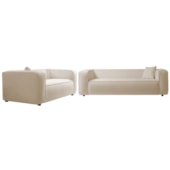 Kit Sofá 3 Lugares 200cm e Poltrona Decorativa Escritório Orgânico Cecília Linho Bege - Amarena Móveis