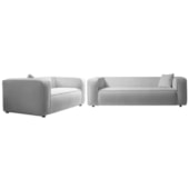 Kit Sofá 3 Lugares 200cm e Poltrona Decorativa Escritório Orgânico Cecília Linho Cinza Claro - Amarena Móveis