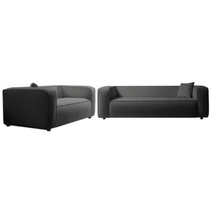 Kit Sofá 3 Lugares 200cm e Poltrona Decorativa Escritório Orgânico Cecília Linho Cinza Escuro - Amarena Móveis