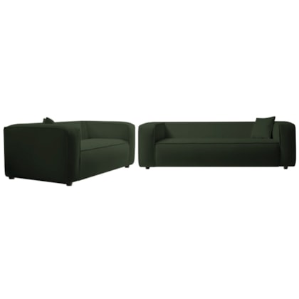 Kit Sofá 3 Lugares 200cm e Poltrona Decorativa Escritório Orgânico Cecília Linho Verde