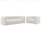 Kit Sofá 3 Lugares 200cm e Poltrona Orgânica Luxo Recepção Melina Bouclé Branco - - Amarena Moveis