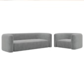 Kit Sofá 3 Lugares 200cm e Poltrona Orgânica Luxo Recepção Melina Bouclé Cinza - Amarena Moveis