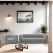 Kit Sofá 3 Lugares 200cm e Poltrona Orgânica Luxo Recepção Melina Bouclé Cinza - Amarena Moveis