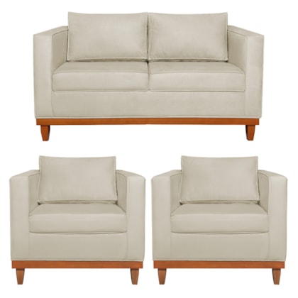 Kit Sofa 3 Lugares e 2 Poltronas Europa 180 cm Bouclé Bege - Amarena Móveis