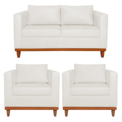 Kit Sofa 3 Lugares e 2 Poltronas Europa 180 cm Bouclé Branco - Amarena Móveis