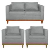 Kit Sofa 3 Lugares e 2 Poltronas Europa 180 cm Bouclé Cinza - Amarena Móveis