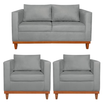 Kit Sofa 3 Lugares e 2 Poltronas Europa 180 cm Bouclé Cinza - Amarena Móveis