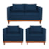 Kit Sofá 3 Lugares e 2 Poltronas Europa 180 cm Estilo Conforto e Elegância Suede Azul Marinho - Amarena Móveis