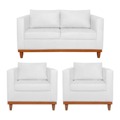 Kit Sofá 3 Lugares e 2 Poltronas Europa 180 cm Estilo Conforto e Elegância Suede Branco - Amarena Móveis