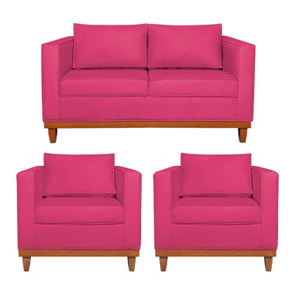 Kit Sofá 3 Lugares e 2 Poltronas Europa 180 cm Estilo Conforto e Elegância Suede Pink - Amarena Móveis