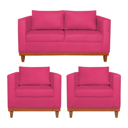 Kit Sofá 3 Lugares e 2 Poltronas Europa 180 cm Estilo Conforto e Elegância Suede Pink - Amarena Móveis