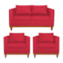 Kit Sofá 3 Lugares e 2 Poltronas Europa 180 cm Estilo Conforto e Elegância Suede Vermelho - Amarena Móveis