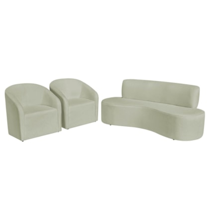 Kit Sofá Curvo Amsterdã 140cm e 2 Poltronas Luiza Max Bouclé Verde Oliva