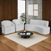 Kit Sofá Curvo Amsterdã 140cm e 2 Poltronas Luiza Max Linho Cinza Claro
