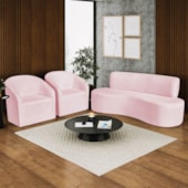 Kit Sofá Curvo Amsterdã 140cm e 2 Poltronas Luiza Max Suede Bebê