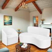 Kit Sofá Curvo Amsterdã 140cm e 2 Poltronas Luiza Max Suede Branco