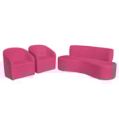 Kit Sofá Curvo Amsterdã 140cm e 2 Poltronas Luiza Max Suede Pink