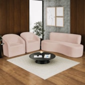 Kit Sofá Curvo Amsterdã 140cm e 2 Poltronas Luiza Max Suede Rosê