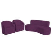 Kit Sofá Curvo Amsterdã 140cm e 2 Poltronas Luiza Max Suede Roxo