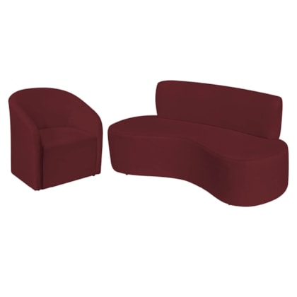 Kit Sofá Curvo Amsterdã 140cm e 2 Poltronas Luiza Max Suede Suede Bordo