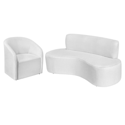 Kit Sofá Curvo Amsterdã 140cm e Poltrona Luiza Max Bouclé Branco