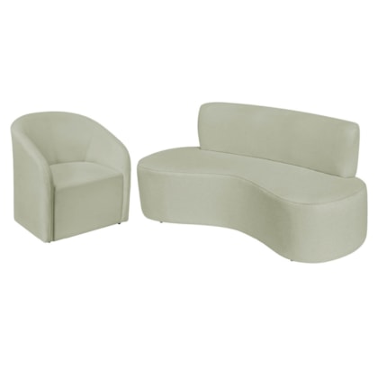 Kit Sofá Curvo Amsterdã 140cm e Poltrona Luiza Max Bouclé Verde Oliva