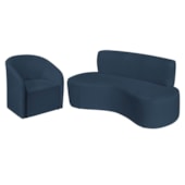 Kit Sofá Curvo Amsterdã 140cm e Poltrona Luiza Max Suede Azul Marinho